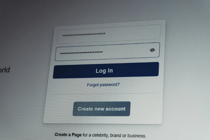 Facebook login screen with username and password fields